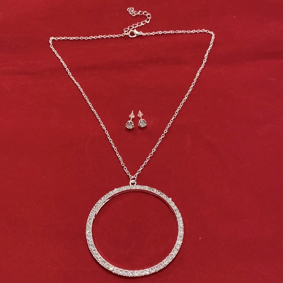 Circle Of Life Necklace Earrings Set Silver Tone Clear Sparkling Rhinestone - Picture 2 of 6